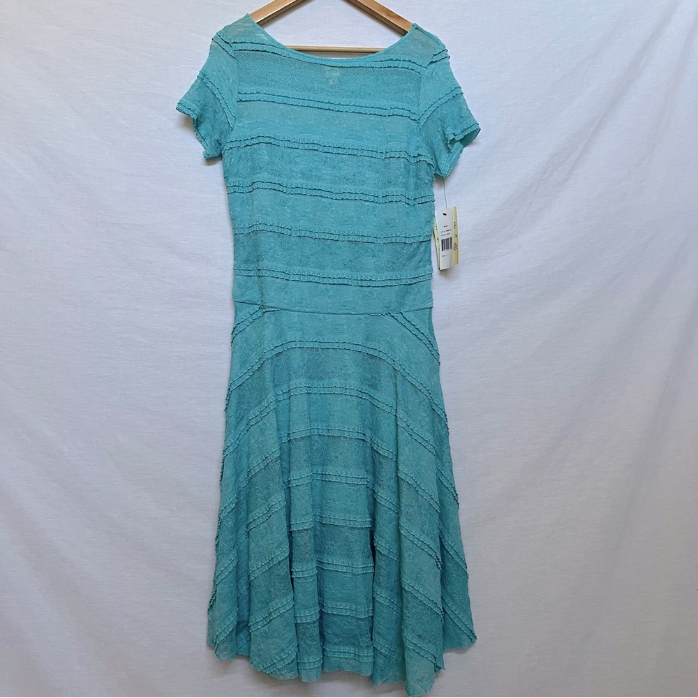 NWT Sangria Aqua Lace Full Skirt Stretchy Feminine Midi Dress.  Size 12